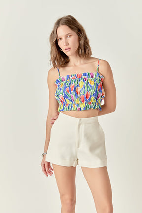 ENGLISH FACTORY - Floral Print Ruffled Cropped Top - TOPS available at Objectrare