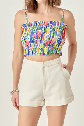 Floral Print Ruffled Cropped Top