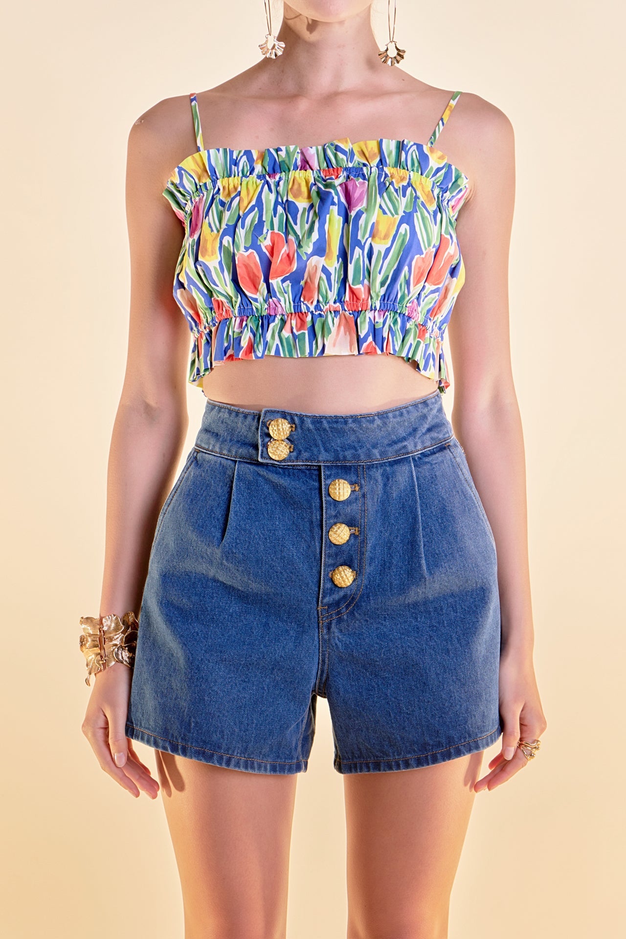 ENGLISH FACTORY - English Factory - Floral Print Ruffled Cropped Top - TOPS available at Objectrare