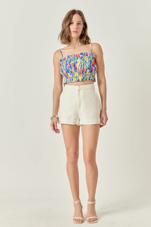 Floral Print Ruffled Cropped Top