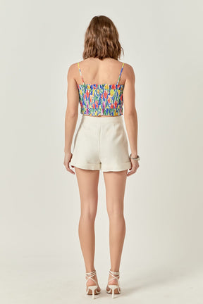 Floral Print Ruffled Cropped Top