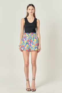 Floral Print Ruffled Shorts with Smocking