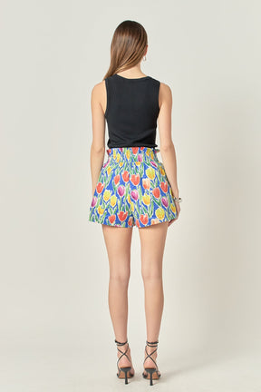 Floral Print Ruffled Shorts with Smocking