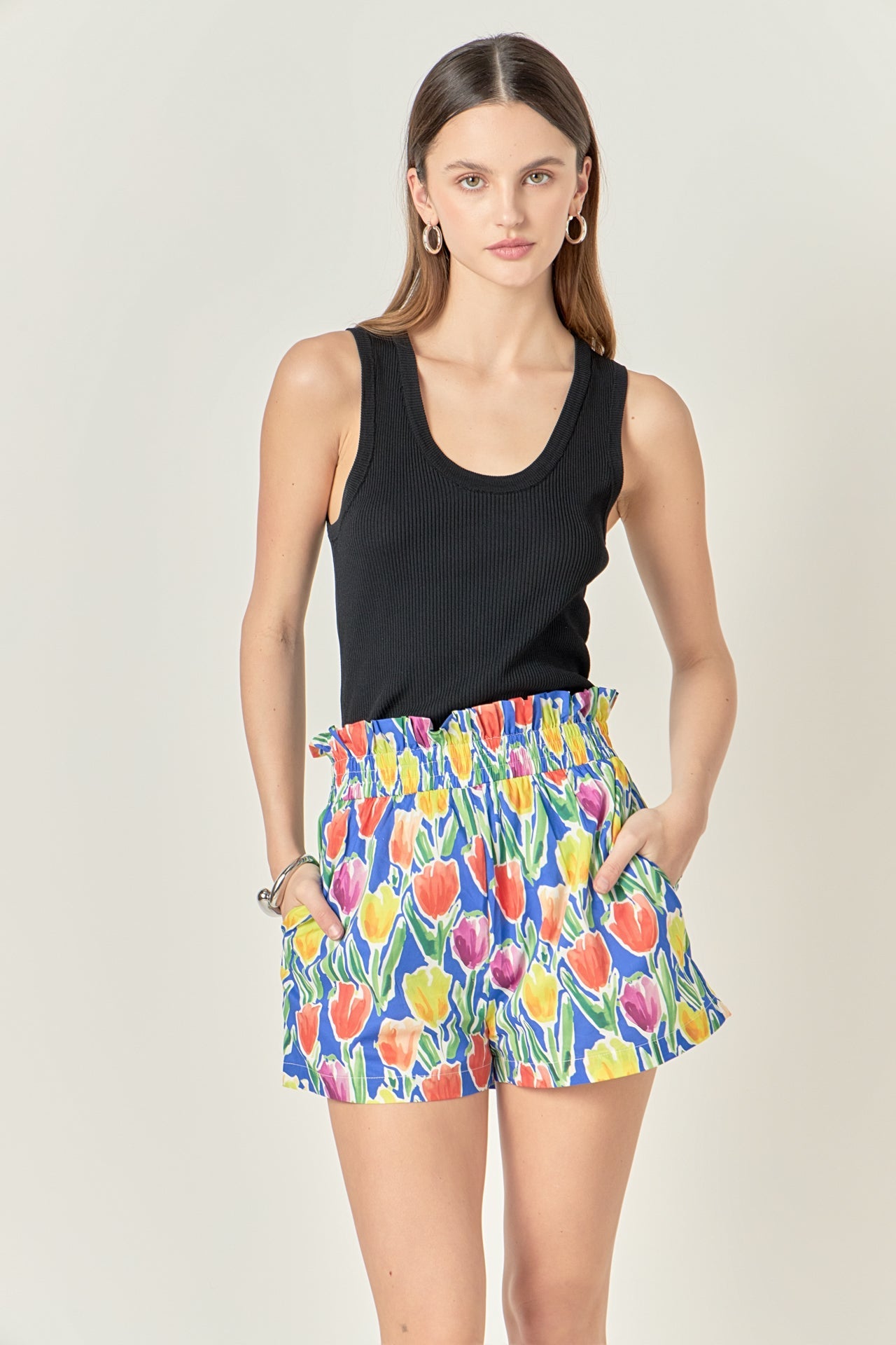 Floral Print Ruffled Shorts with Smocking