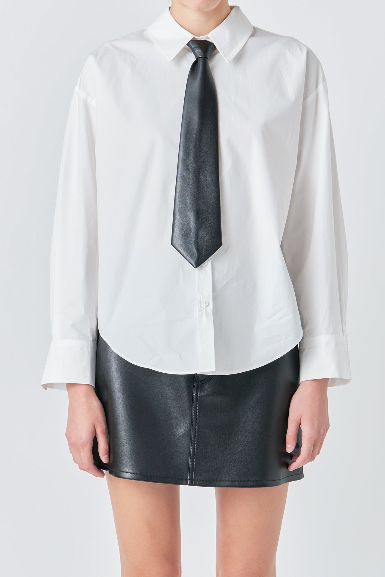 GREY LAB - Shirt with Faux Leather Necktie - SHIRTS & BLOUSES available at Objectrare
