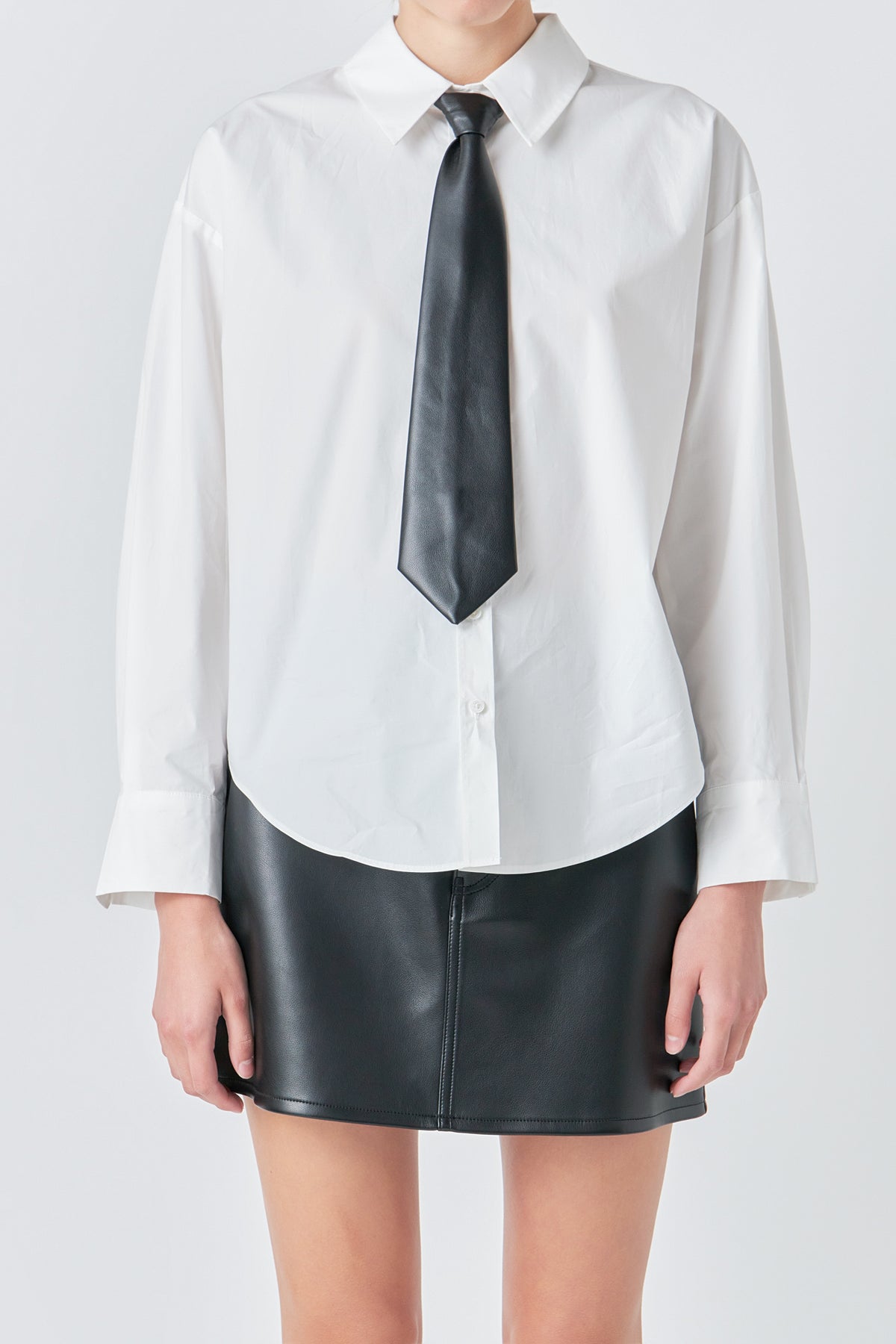 GREY LAB - Shirt with Faux Leather Necktie - TOPS available at Objectrare