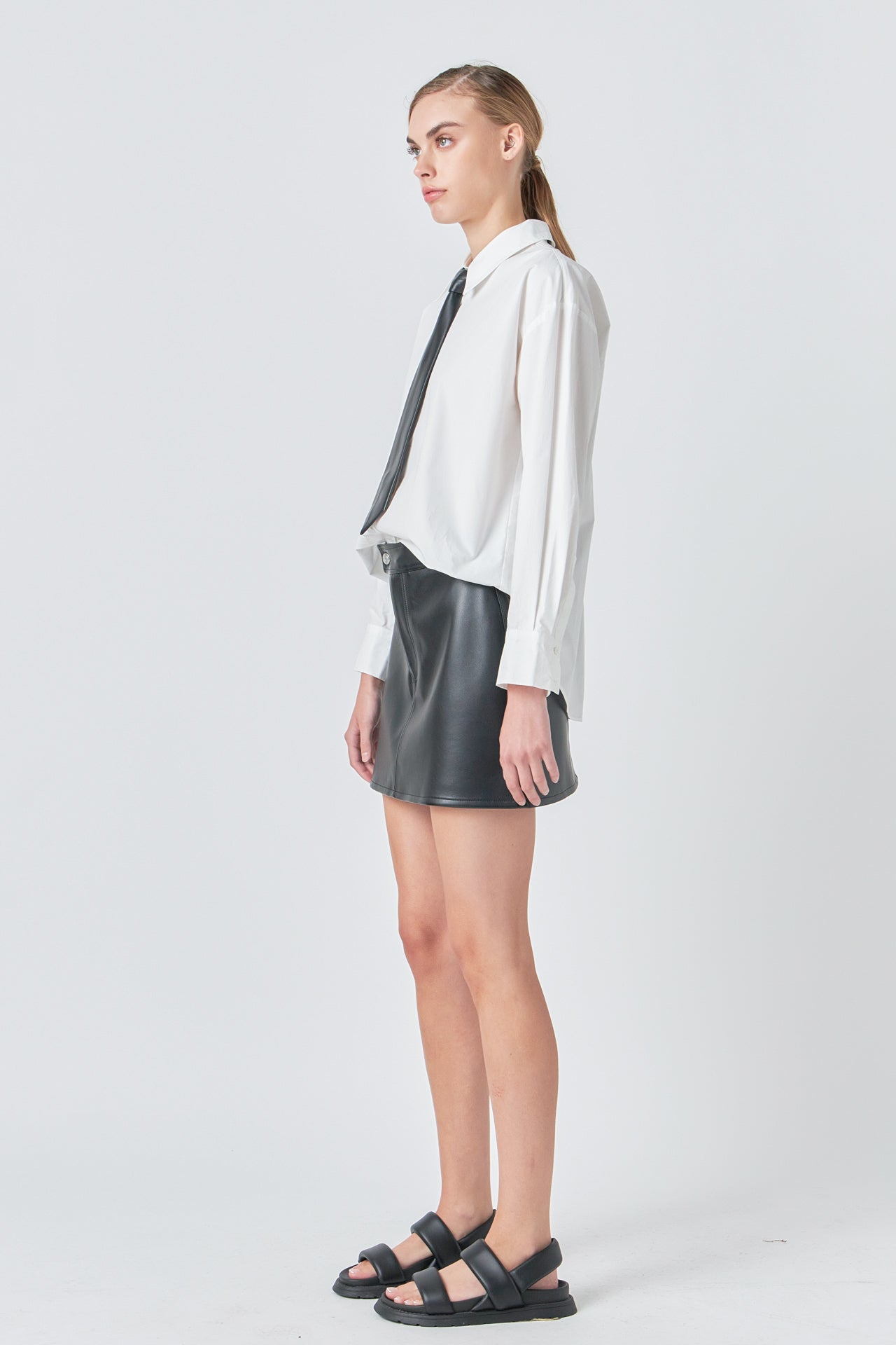 GREY LAB - Grey Lab - Shirt with Faux Leather Necktie - SHIRTS & BLOUSES available at Objectrare