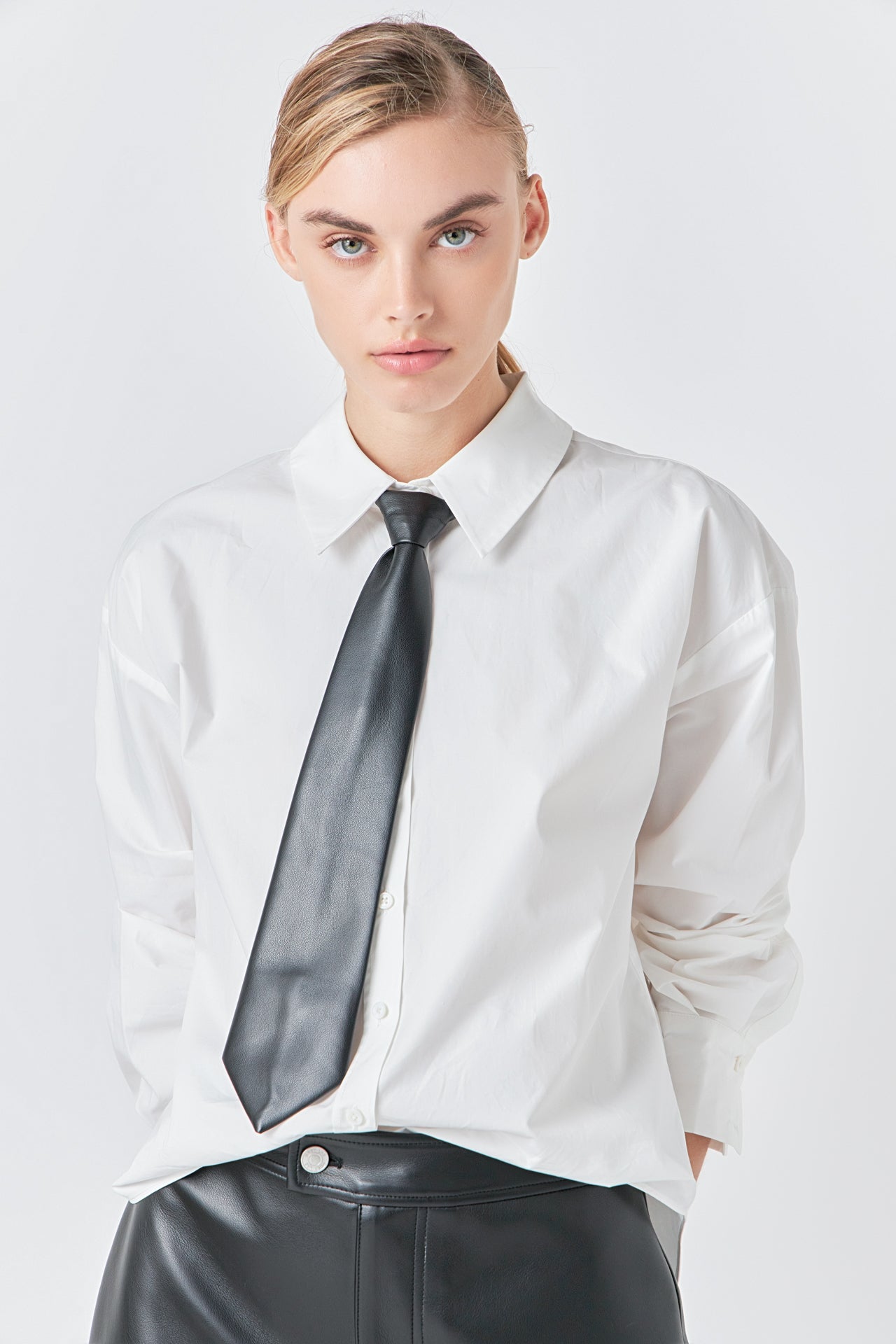 GREY LAB - Grey Lab - Shirt with Faux Leather Necktie - SHIRTS & BLOUSES available at Objectrare