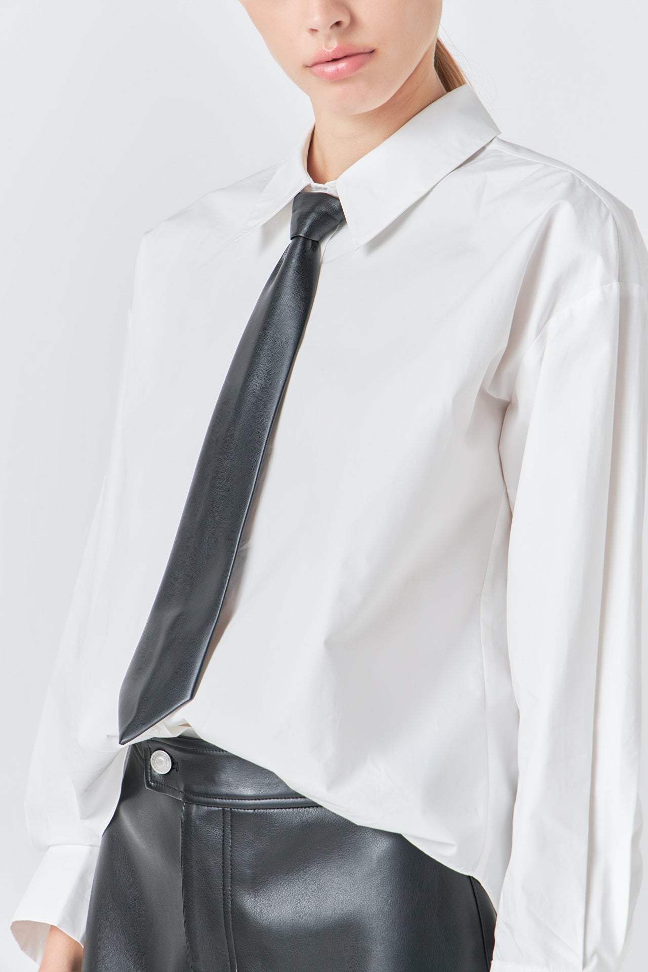 GREY LAB - Grey Lab - Shirt with Faux Leather Necktie - SHIRTS & BLOUSES available at Objectrare