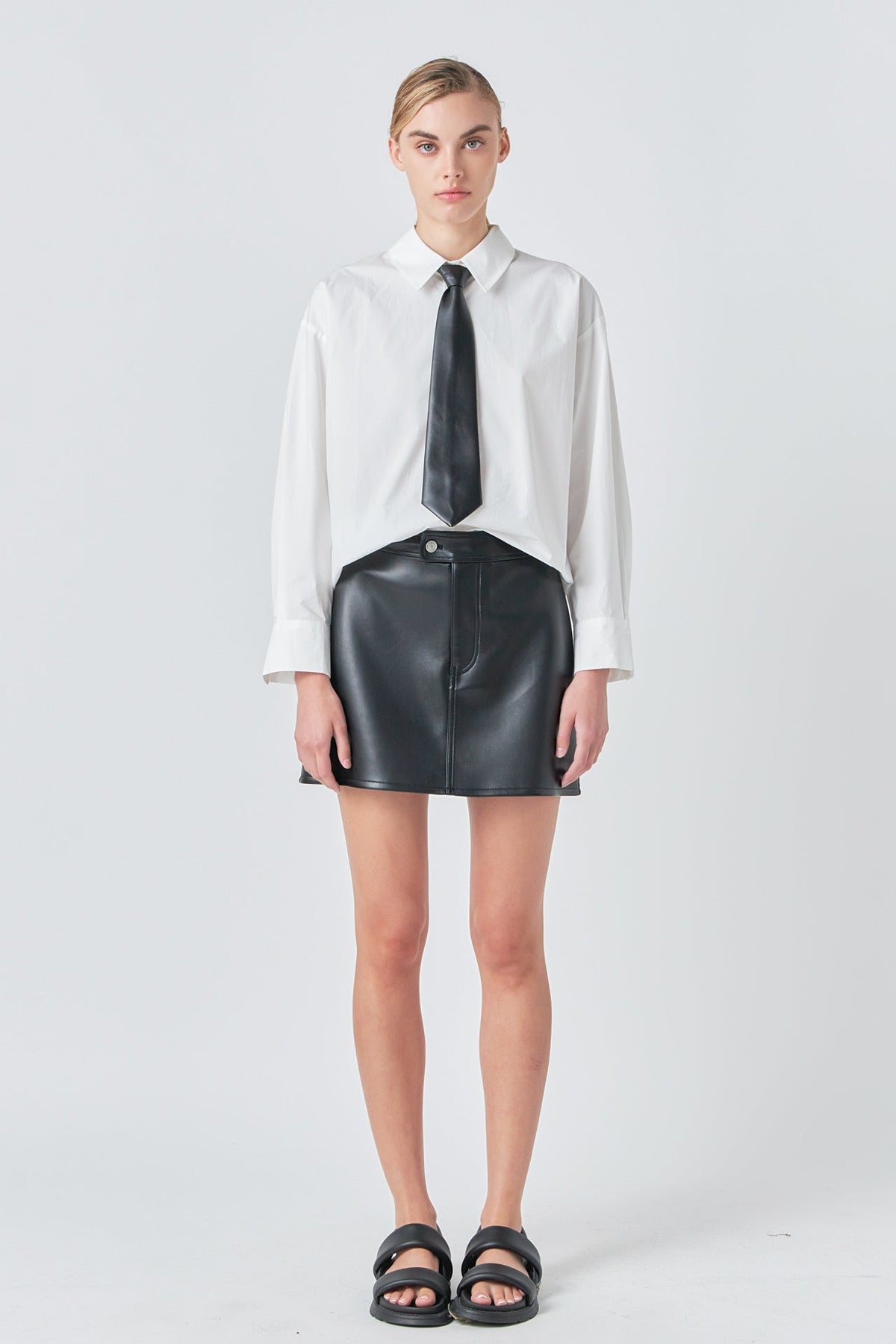 GREY LAB - Grey Lab - Shirt with Faux Leather Necktie - SHIRTS & BLOUSES available at Objectrare