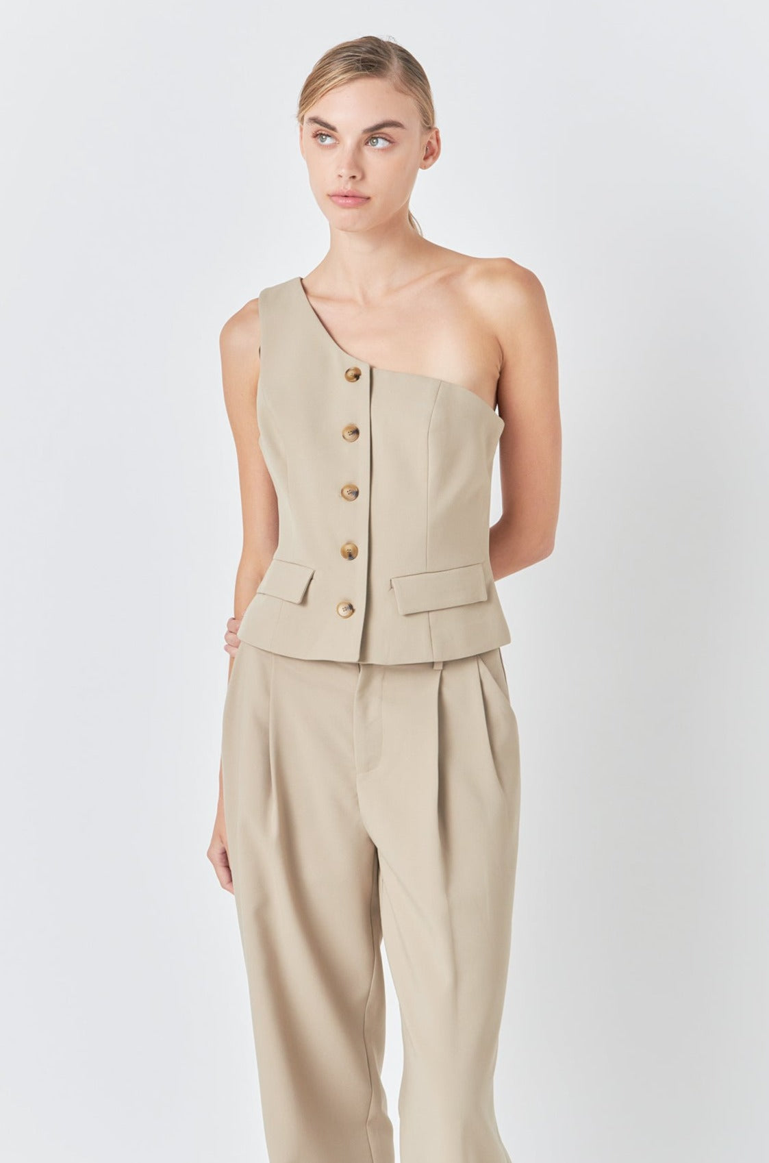 GREY LAB - Asymmetrical One Shoulder Vest - TOPS available at Objectrare