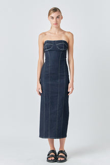 GREY LAB - Strapless Denim Midi Dress - DRESSES available at Objectrare
