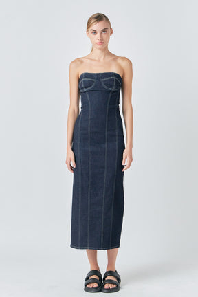GREY LAB - Strapless Denim Midi Dress - DRESSES available at Objectrare