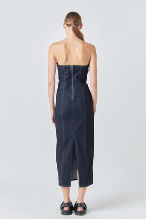 GREY LAB - Strapless Denim Midi Dress - DRESSES available at Objectrare