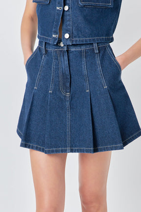 GREY LAB - Grey Lab - Pleated Denim Mini Skirt - SKIRTS available at Objectrare