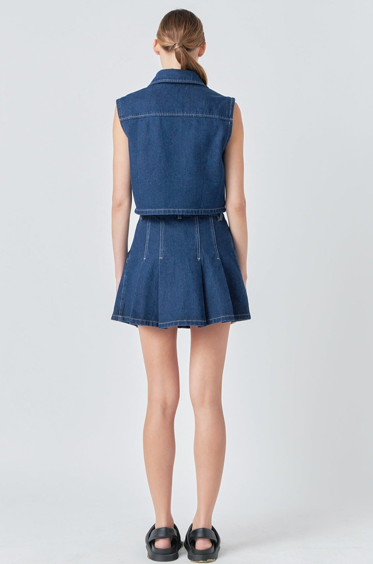 GREY LAB - Cropped Denim Vest with Pockets - VEST available at Objectrare