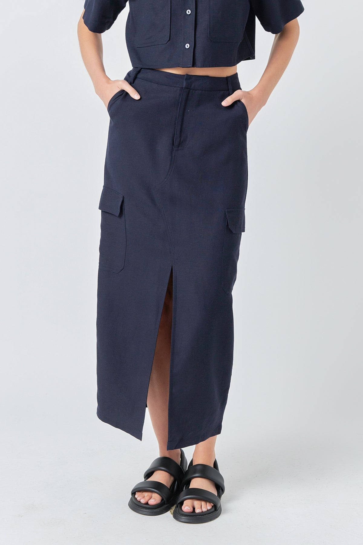 GREY LAB - Linen Cargo Slit Maxi Skirt - SKIRTS available at Objectrare