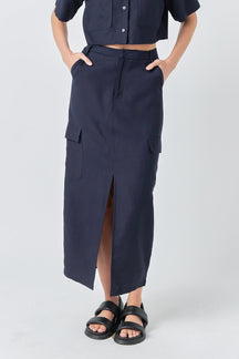 GREY LAB - Linen Cargo Slit Maxi Skirt - SKIRTS available at Objectrare