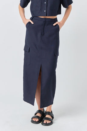 GREY LAB - Linen Cargo Slit Maxi Skirt - SKIRTS available at Objectrare