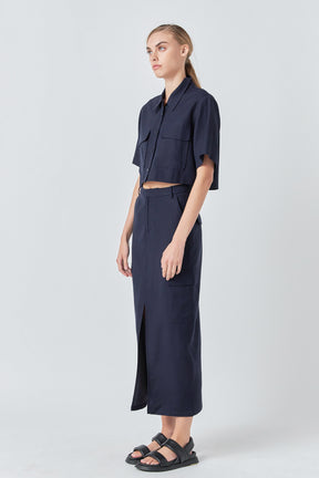 GREY LAB - Linen Cargo Slit Maxi Skirt - SKIRTS available at Objectrare
