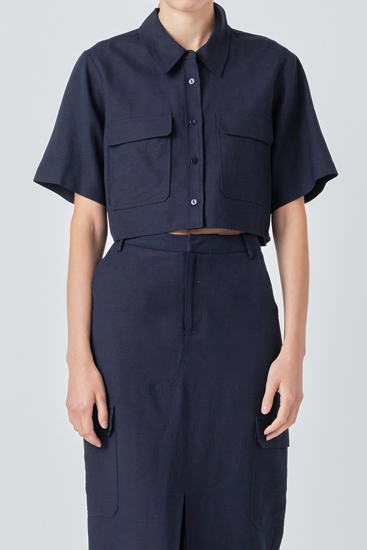GREY LAB - Linen Cropped Shirt with Pockets - TOPS available at Objectrare