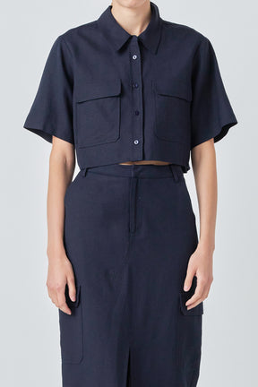 GREY LAB - Linen Cropped Shirt with Pockets - TOPS available at Objectrare