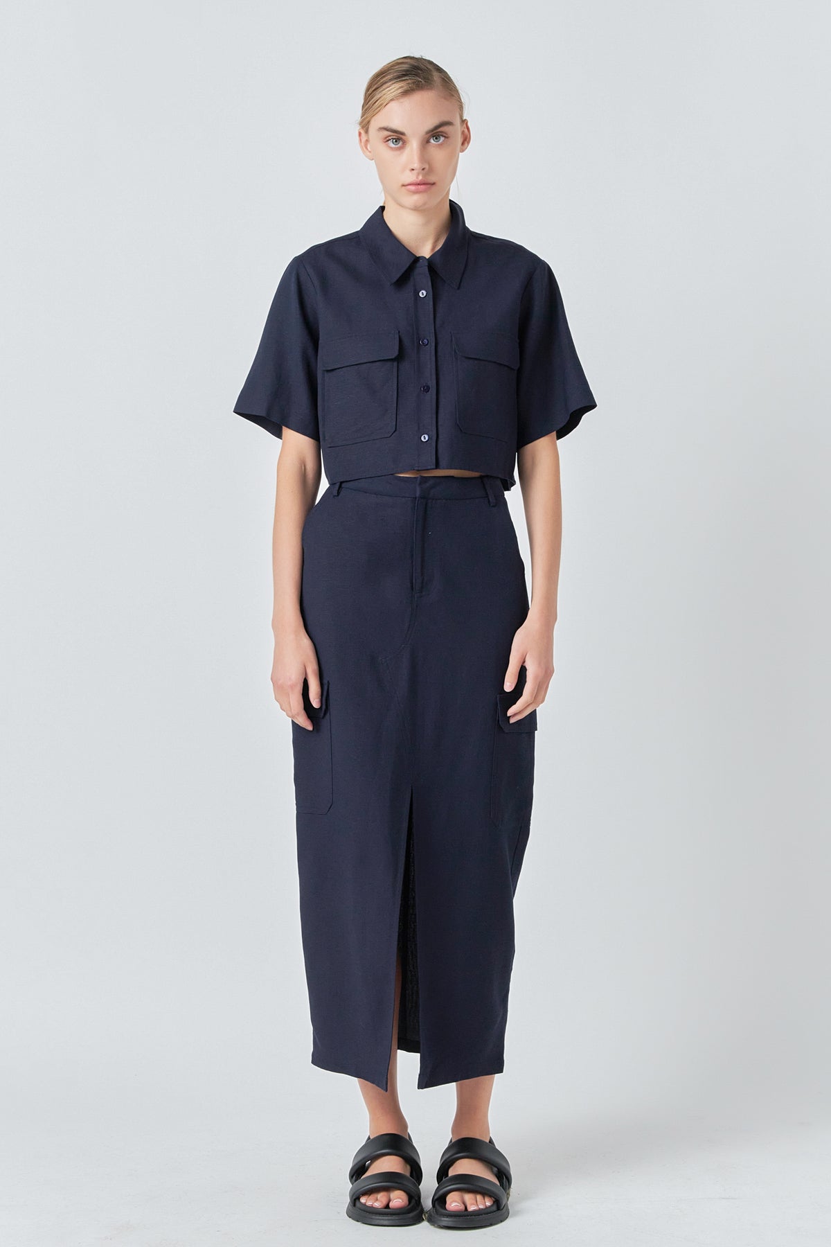 GREY LAB - Linen Cropped Shirt with Pockets - TOPS available at Objectrare