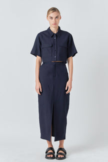 GREY LAB - Linen Cropped Shirt with Pockets - TOPS available at Objectrare