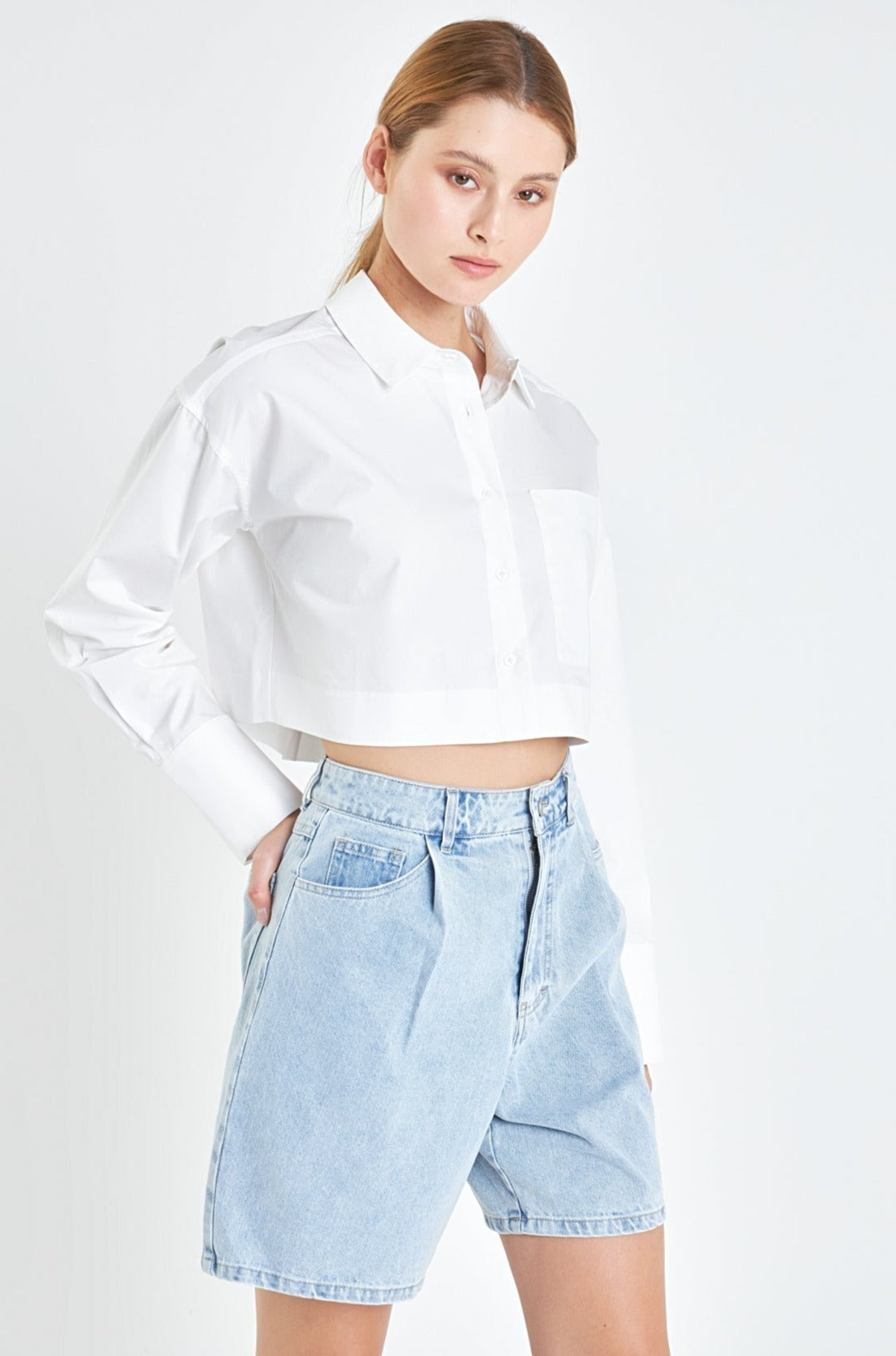 GREY LAB - Grey Lab - Oversized Cropped Shirts with Pocket - SHIRTS & BLOUSES available at Objectrare