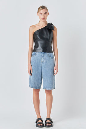 GREY LAB - Asymmetric Faux Leather Top with Bow Tie - TOPS available at Objectrare