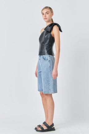 GREY LAB - Asymmetric Faux Leather Top with Bow Tie - TOPS available at Objectrare