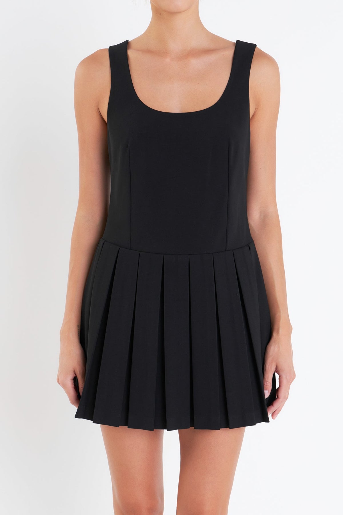 U-Neck Pleated Sleeveless Mini Dress