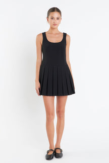 ENGLISH FACTORY - English Factory - U-Neck Pleated Sleeveless Mini Dress - DRESSES available at Objectrare