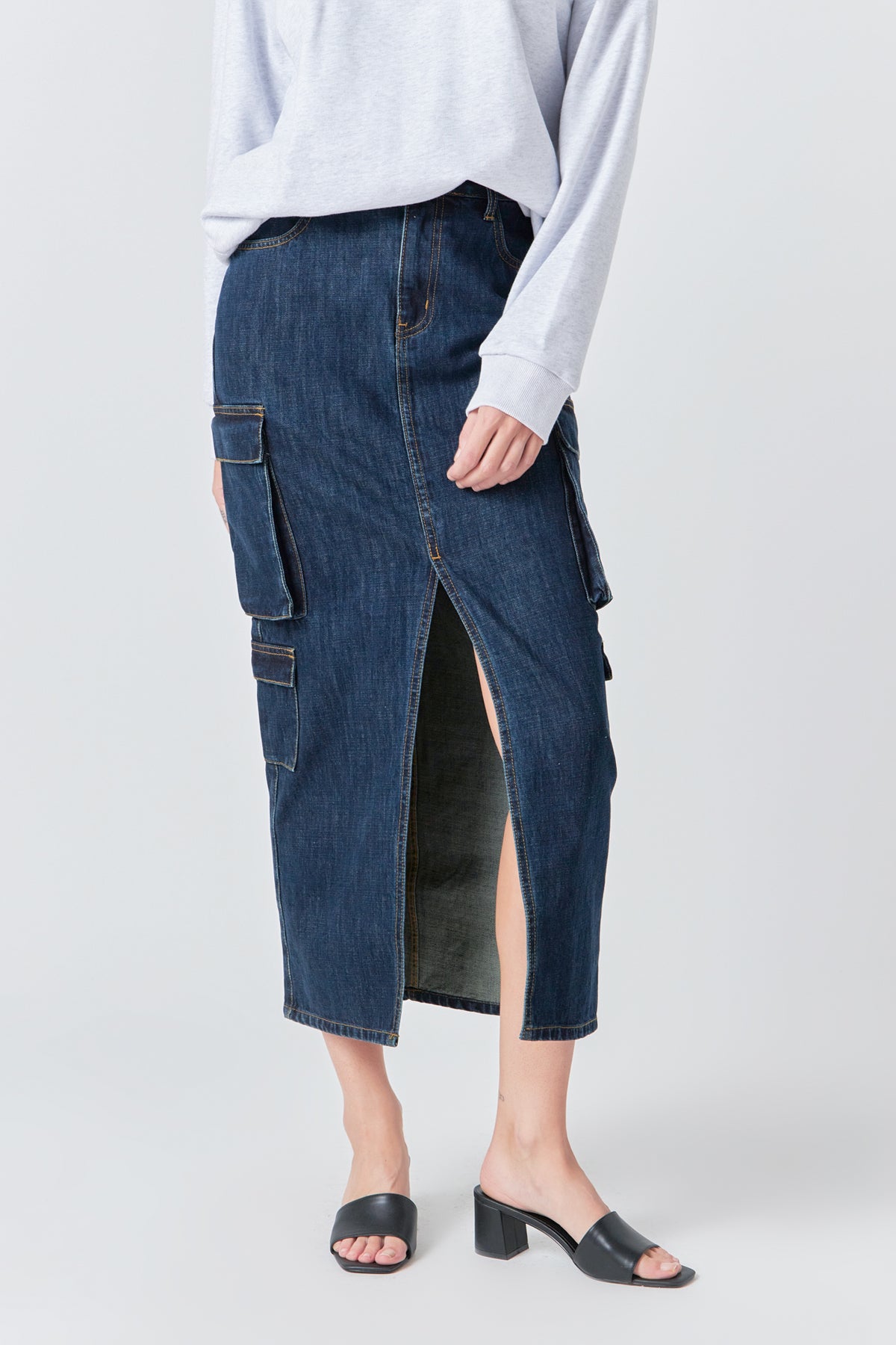 GREY LAB - Denim Cargo Maxi Skirt - SKIRTS available at Objectrare