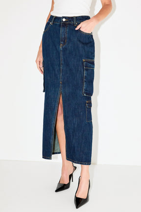 GREY LAB - Denim Cargo Maxi Skirt - SKIRTS available at Objectrare