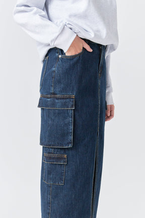 GREY LAB - Denim Cargo Maxi Skirt - SKIRTS available at Objectrare