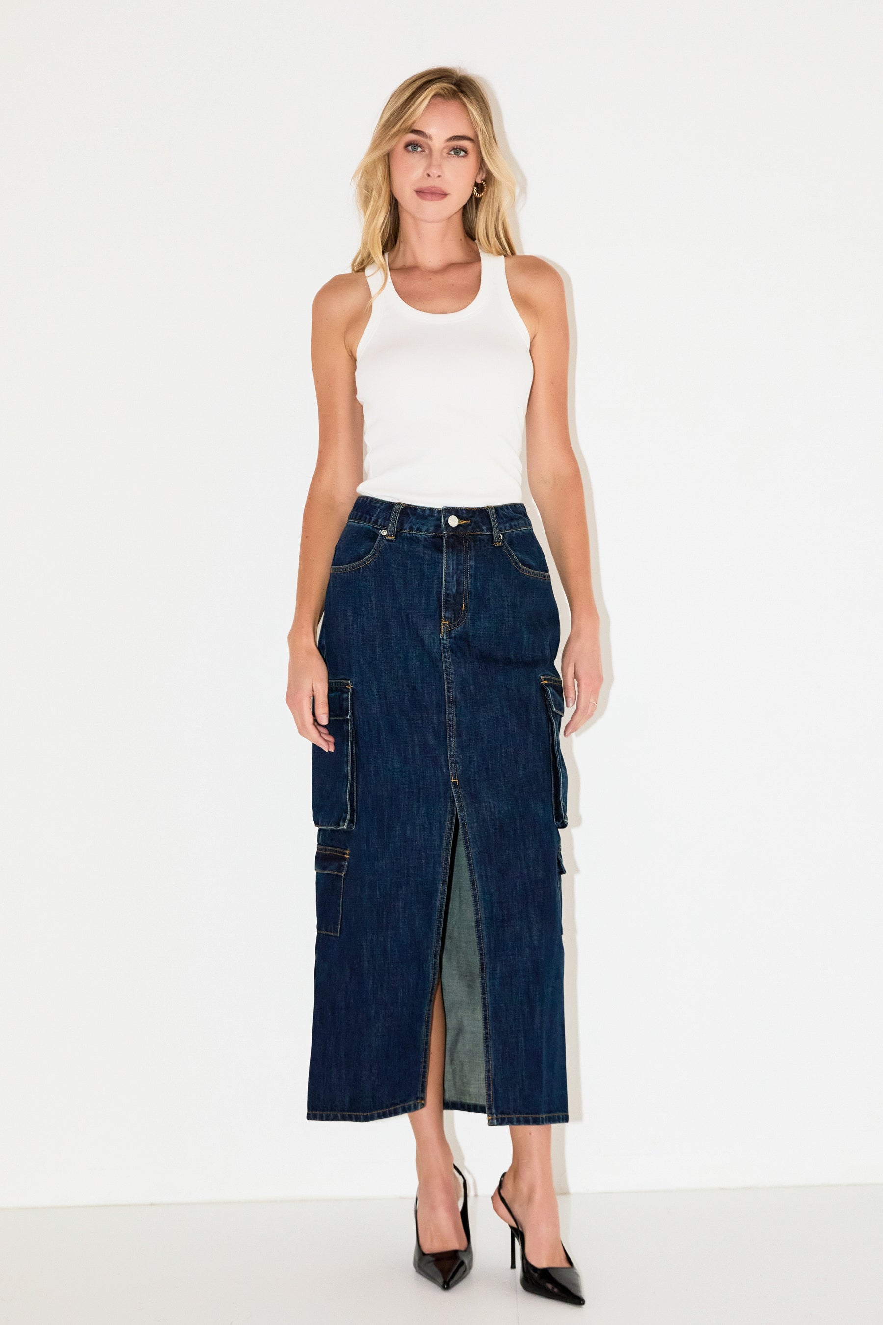 GREY LAB - Denim Cargo Maxi Skirt - SKIRTS available at Objectrare