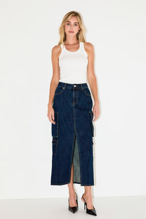 GREY LAB - Denim Cargo Maxi Skirt - SKIRTS available at Objectrare
