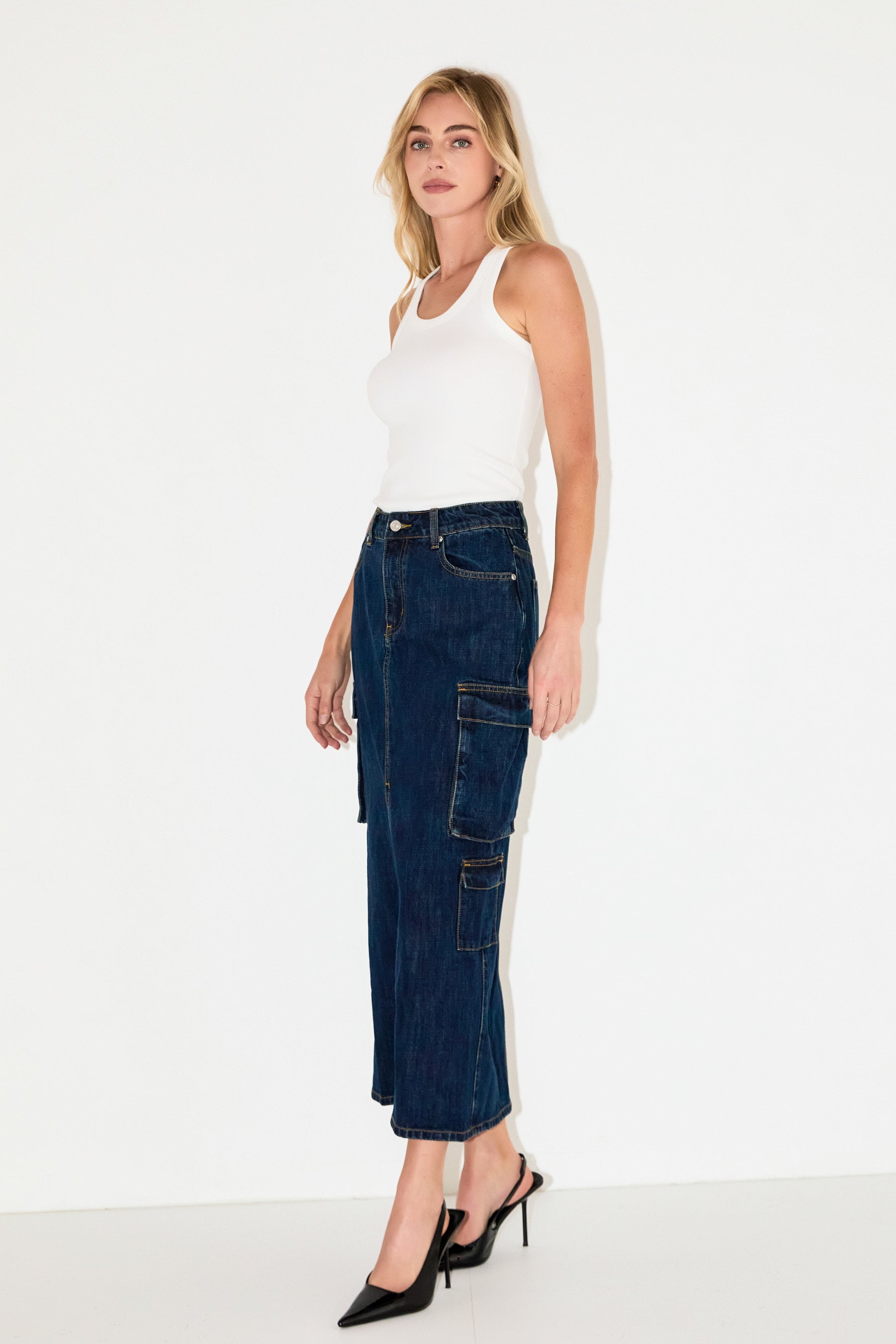GREY LAB - Denim Cargo Maxi Skirt - SKIRTS available at Objectrare