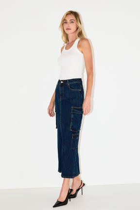 GREY LAB - Denim Cargo Maxi Skirt - SKIRTS available at Objectrare