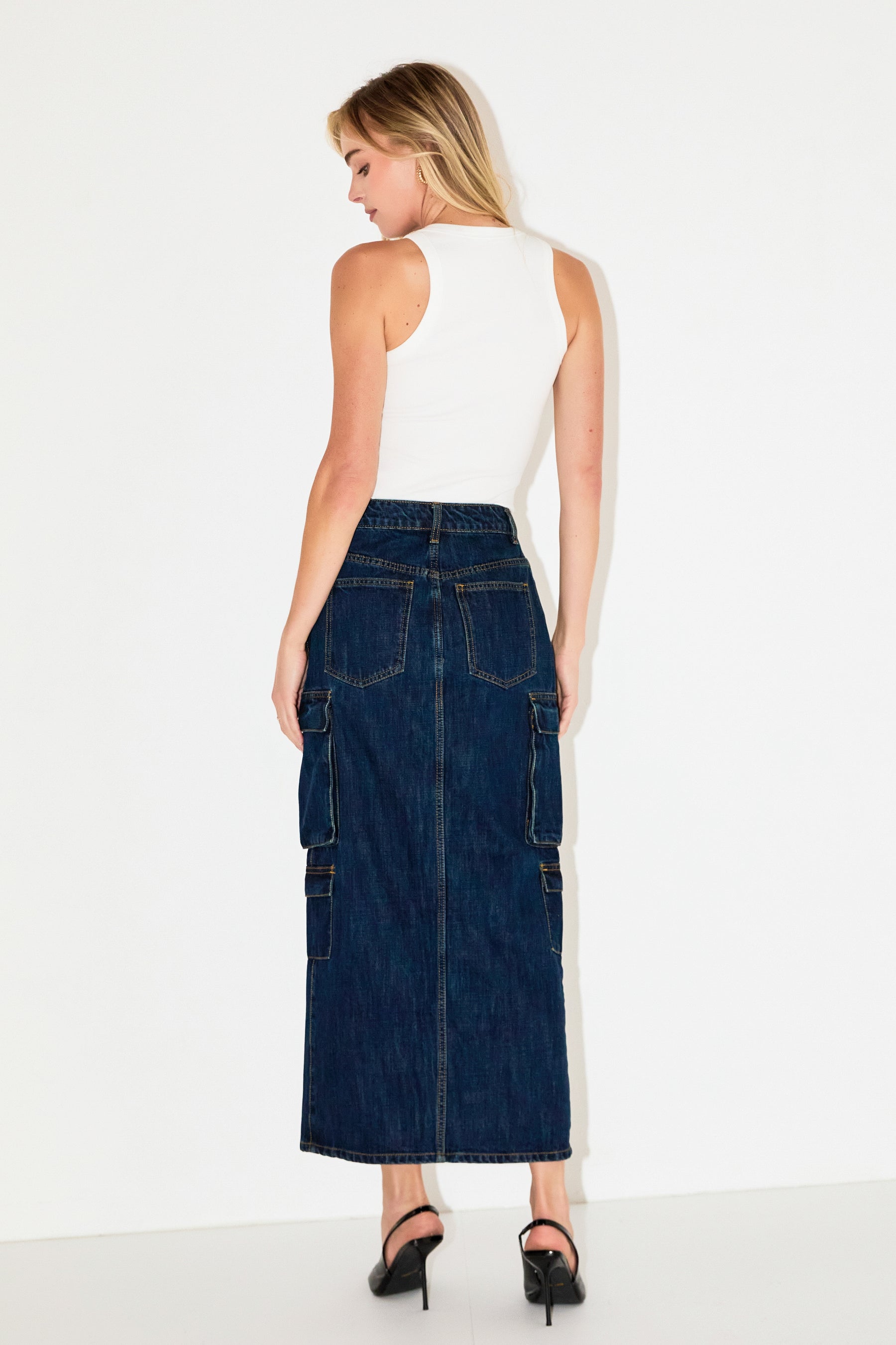 GREY LAB - Denim Cargo Maxi Skirt - SKIRTS available at Objectrare