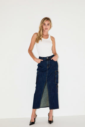 GREY LAB - Denim Cargo Maxi Skirt - SKIRTS available at Objectrare