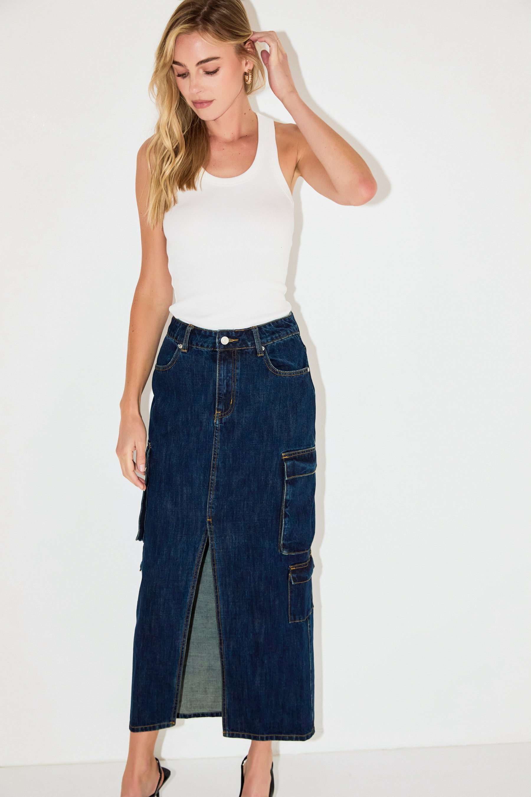 GREY LAB - Denim Cargo Maxi Skirt - SKIRTS available at Objectrare