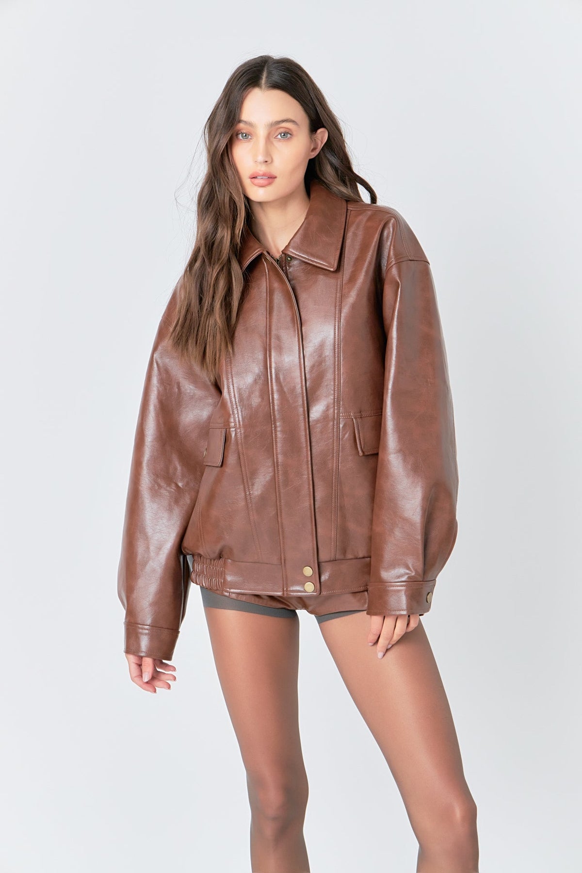 GREY LAB - Faux Leather Collared Jacket - JACKETS available at Objectrare