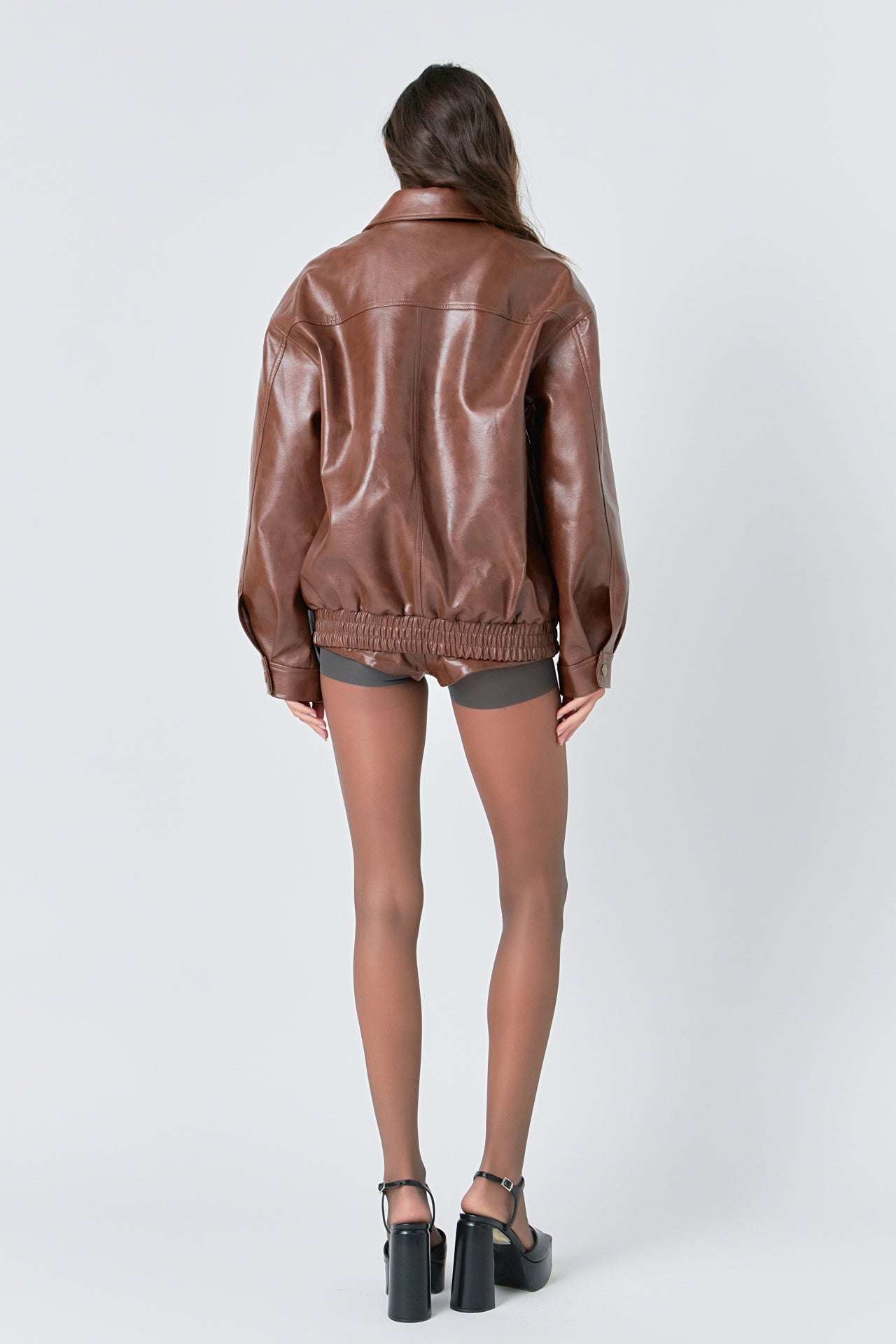 GREY LAB - Faux Leather Collared Jacket - JACKETS available at Objectrare