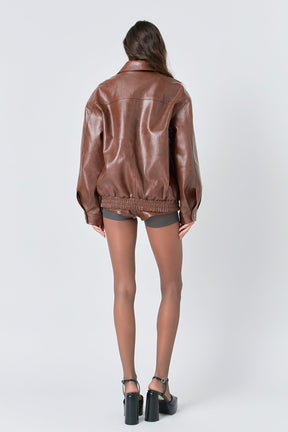 GREY LAB - Faux Leather Collared Jacket - JACKETS available at Objectrare