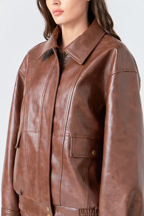 GREY LAB - Faux Leather Collared Jacket - JACKETS available at Objectrare