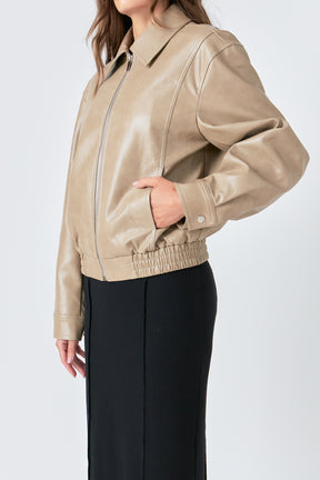 GREY LAB - Faux Leather Cropped Jacket - JACKETS available at Objectrare