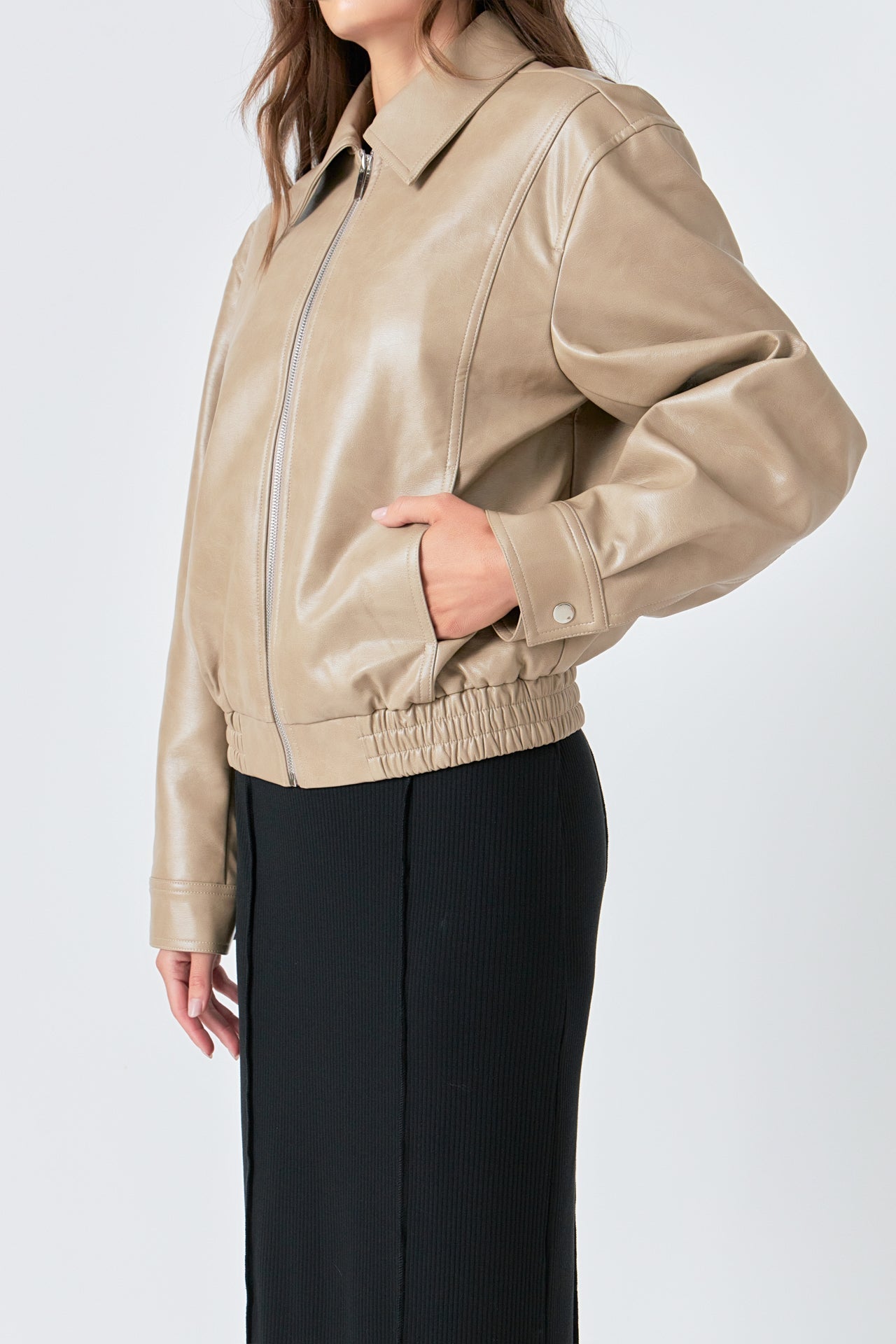 GREY LAB - Grey Lab - Faux Leather Cropped Jacket - JACKETS available at Objectrare