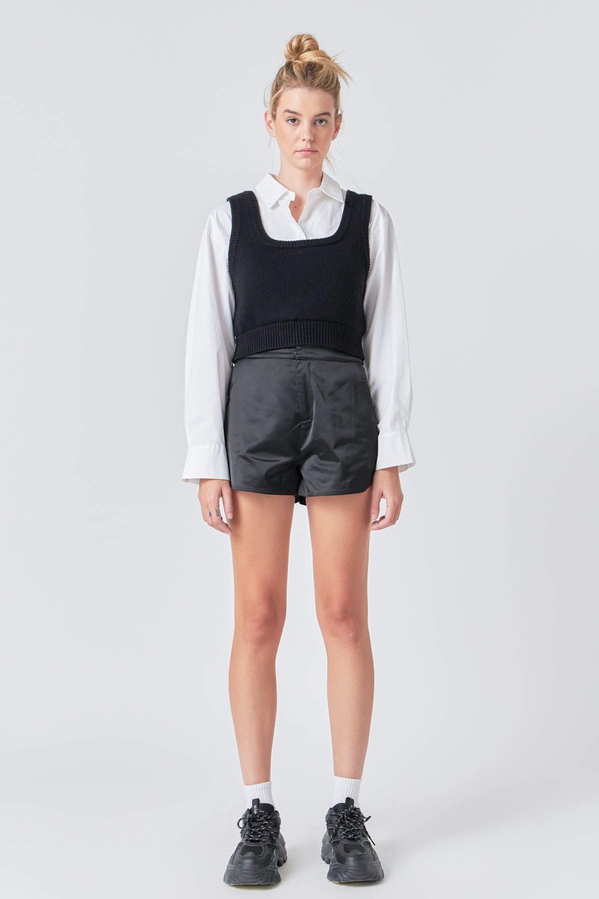 GREY LAB - Cropped Knit Top Over Shirt - SWEATERS & KNITS available at Objectrare